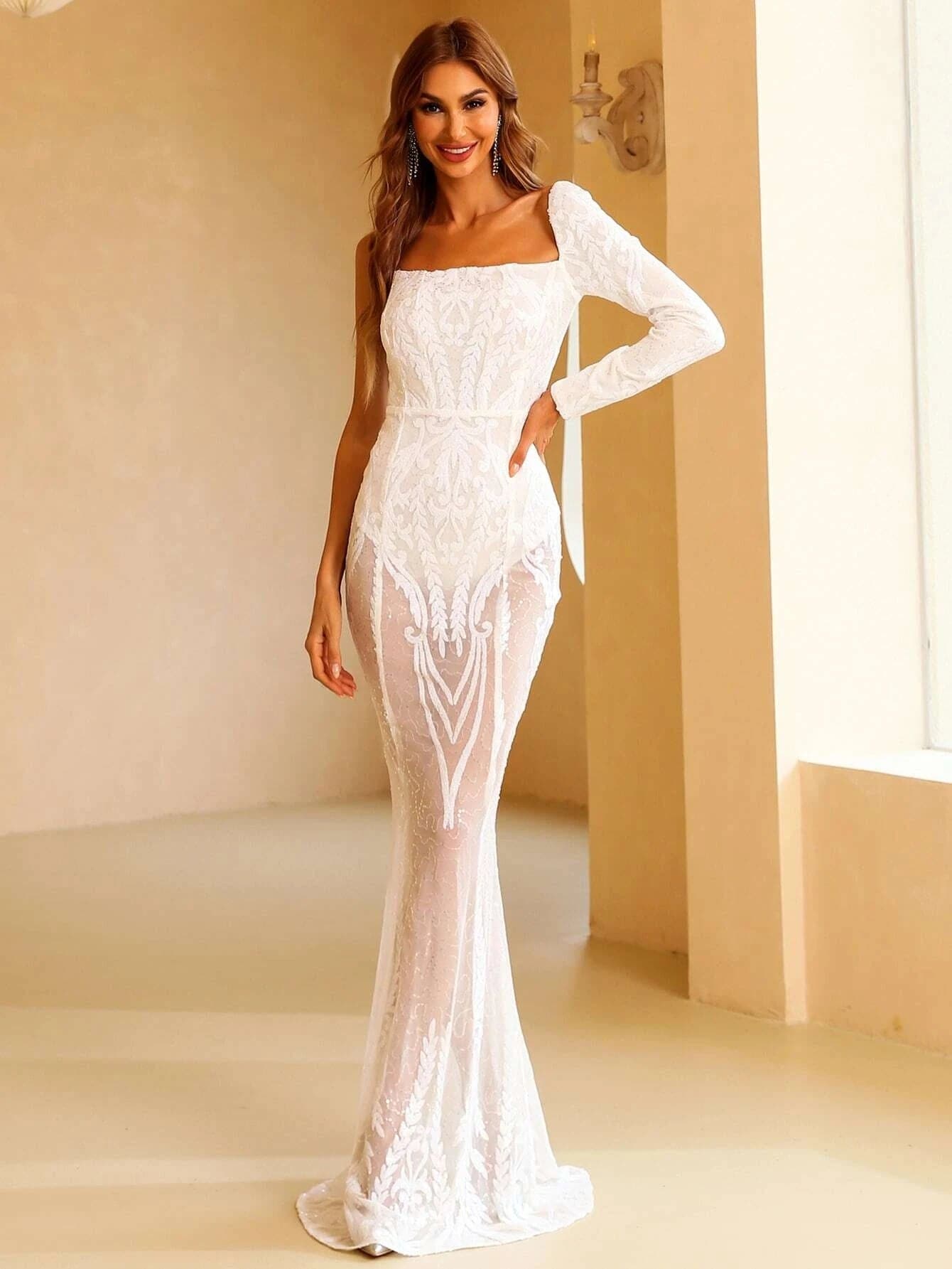 Asymmetrical White Maxi Lace Wedding  Dress XJ281 MISS ORD