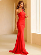 One Shoulder Ruched Split Maxi Red Prom Dress XH1236 MISS ORD