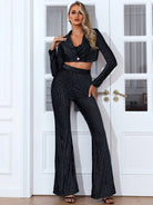 Backless Long Sleeve Black Pinstriped Set XH1446