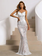 Missord Contrast Mesh Floor Length White Sequins Prom Dress XJ444 MISS ORD