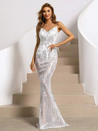 Missord Contrast Mesh Floor Length White Sequins Prom Dress XJ444 MISS ORD