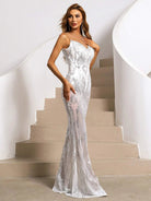 Missord Contrast Mesh Floor Length White Sequins Prom Dress XJ444 MISS ORD