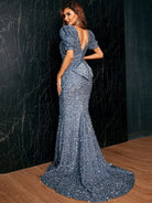 Puff Sleeve Floor Length Sequin Gold Prom Dress XJ901 MISS ORD