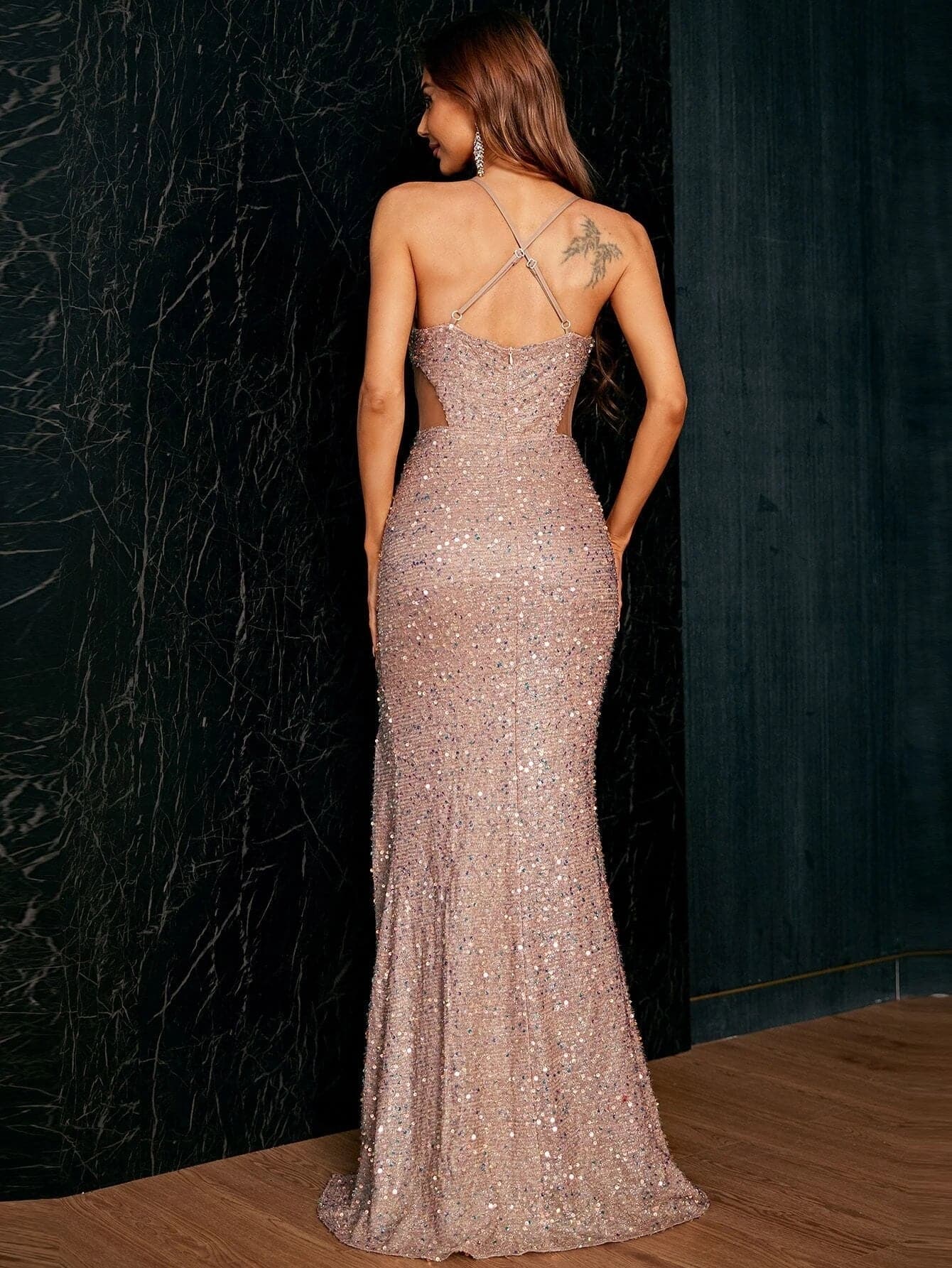 Split Thigh Mesh Panel Sequin Prom Dress XJ900 MISS ORD