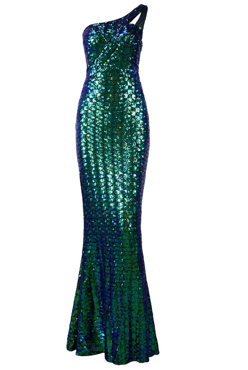 One Shoulder Mermaid Sequin Green Prom Dress M02090 MISS ORD
