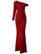 Asymmetrical Shoulder Red Glitter Dress XJ359 MISS ORD