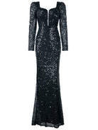 Backless Deep V Neck Long Sleeve Sequin Prom Dress XJ1329 MISS ORD