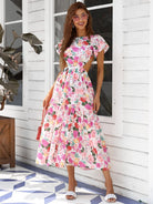 Backlesss Short Sleeve Multicolor Print Maxi Dress XH1058 MISS ORD