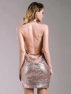Sexy Deep-V Sleeveless Mini Sequin Cocktail Dress FT4928 MISS ORD