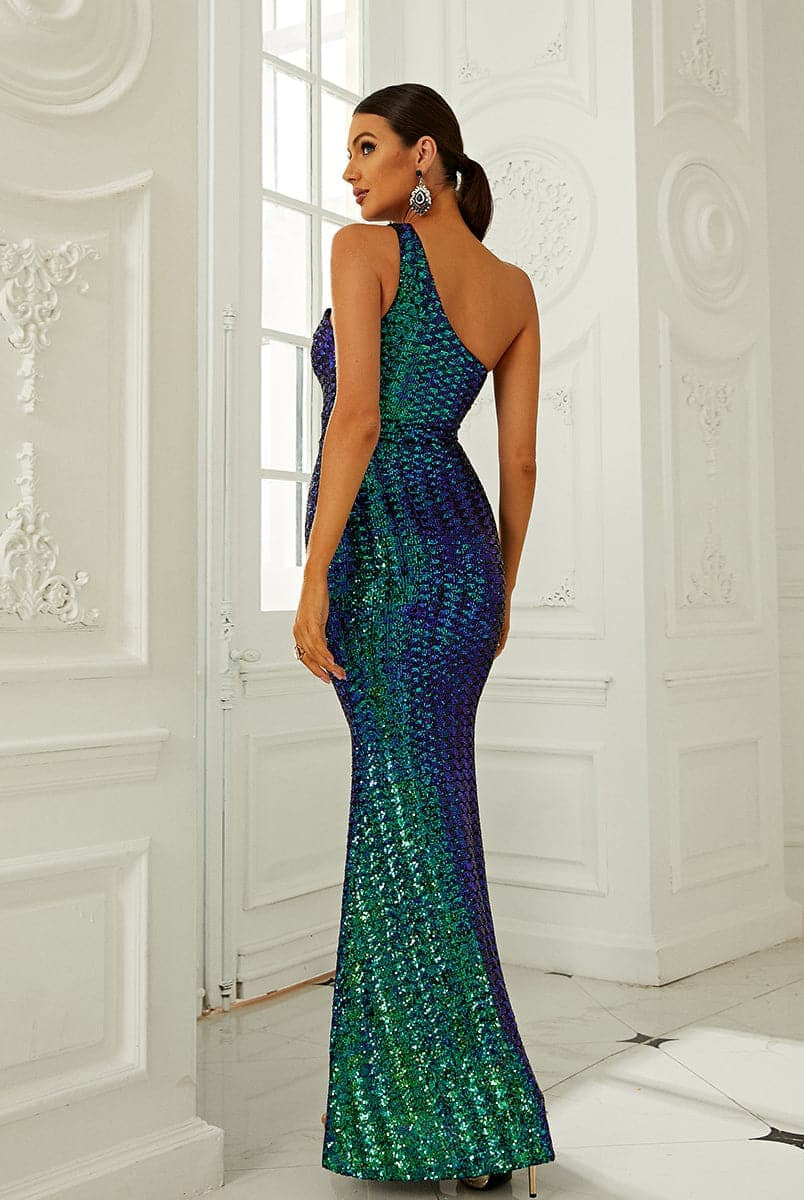 One Shoulder Mermaid Sequin Green Prom Dress M02090 MISS ORD