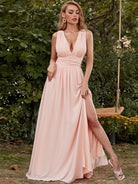 Deep V Pink Sleeveless Side Split Prom Dress XJ1212 MISS ORD