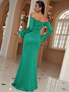 Formal Asymmetric Off-Shoulder Maxi Green Prom Dress XJ1495