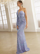 Sweetheart One Shoulder Off Purple Sequin Prom Dress XH2277 MISS ORD