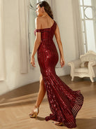 Off The Shoulder Sequin Maxi Wine Prom Dress XJ1699 MISS ORD