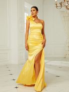 Ruffle Trim One Shoulder Satin Formal Dress XH2197 MISS ORD