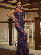 V-neck Sleeveless Floral Sequin Evening Dress JMY1040 MISS ORD