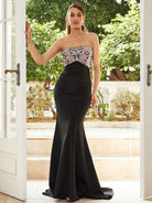 Strapless Patchwork High Waist Mermaid Black Evening Dress M02167 MISS ORD