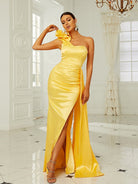 Ruffle Trim One Shoulder Satin Formal Dress XH2197 MISS ORD