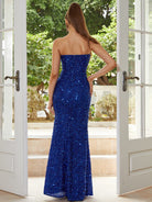 Strapless Bow Knot Sequin Mermaid Blue Evening Dress M02168 MISS ORD