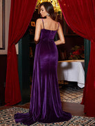 Spaghetti Straps Draped Velvet Purple Prom Dress M02164 MISS ORD