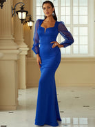 Lantern Sleeves Sweetheart Neck Mermaid Hem Blue Prom Dress XH2203 MISS ORD