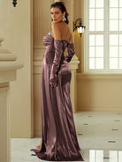 Strapless Slit Satin Floor Length Formal Dress With Gloves XH2211 MISS ORD