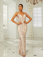 Contrast Sequin Mesh Insert Beaded Chain Maxi Formal Dress M02088 MISS ORD