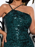 Formal Halter Sleeveless Emerald Green Sequin Evening Dress XH1850 MISS ORD