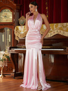 Halter Ruched Pink Evening Dress JMH3180