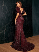 Puff Sleeve Floor Length Sequin Gold Prom Dress XJ901 MISS ORD