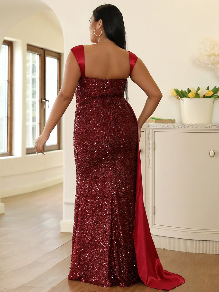 Plus Size Sleeveless Draped Brown Sequin Prom Dress PXH2162 - MISS ORD