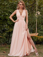 Deep V Pink Sleeveless Side Split Prom Dress XJ1212 MISS ORD