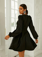 High Neck Bishop Sleeve Elegant Black Prom Dress XH2177 MISS ORD