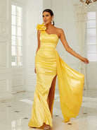 Ruffle Trim One Shoulder Satin Formal Dress XH2197 MISS ORD