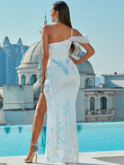 Slit Open Back Sequin Long White Prom Dress M02039 MISS ORD