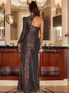 Cut Out Halter Black Gold Maxi Sequin Prom Dress XH2395