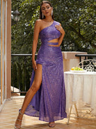 One Shoulder Cutout Sequin Maxi Dress XH2025