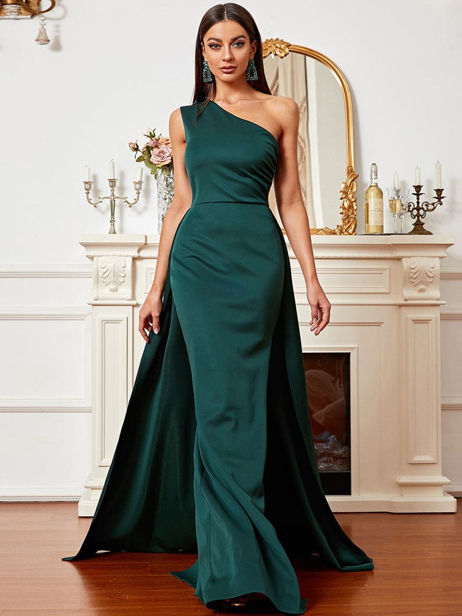 One Shoulder Green Maxi Knit Evening Dress XJ1047 MISS ORD