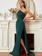 One Shoulder Green Maxi Knit Evening Dress XJ1047 MISS ORD