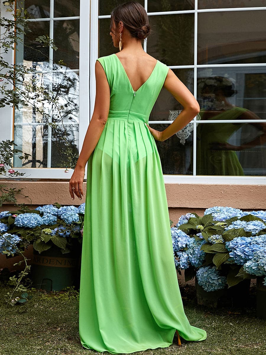 Plicated Detail Mesh Panel Green Prom Dress XJ1210 MISS ORD