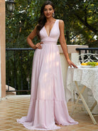 Missord Sleeveless V Neck Split Princess Pink Prom Dress M02074 MISS ORD