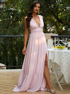 Missord Sleeveless V Neck Split Princess Pink Prom Dress M02074 MISS ORD