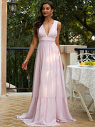 Missord Sleeveless V Neck Split Princess Pink Prom Dress M02074 MISS ORD