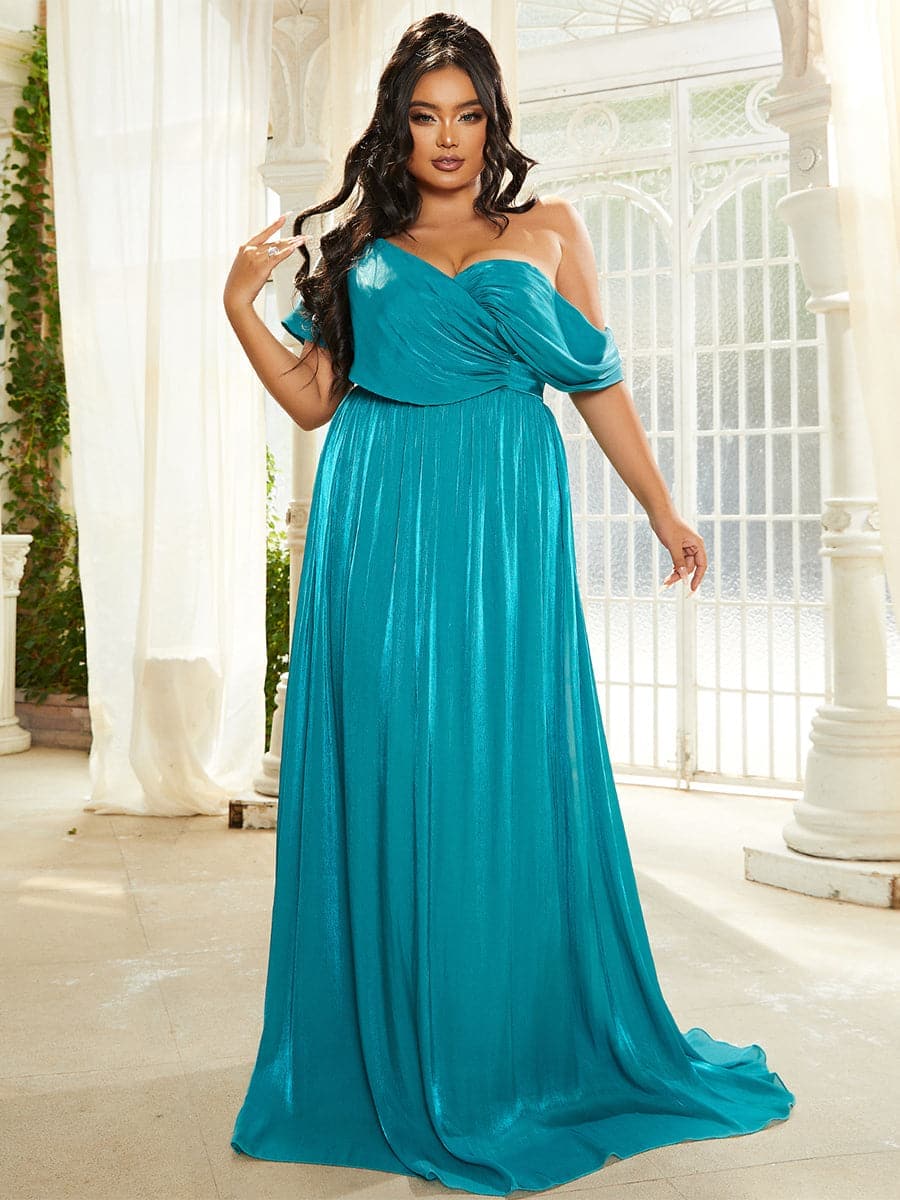 Plus Size One Shoulder A-Line Emerald Blue Bridesmaid Dress PXL079 - MISS ORD