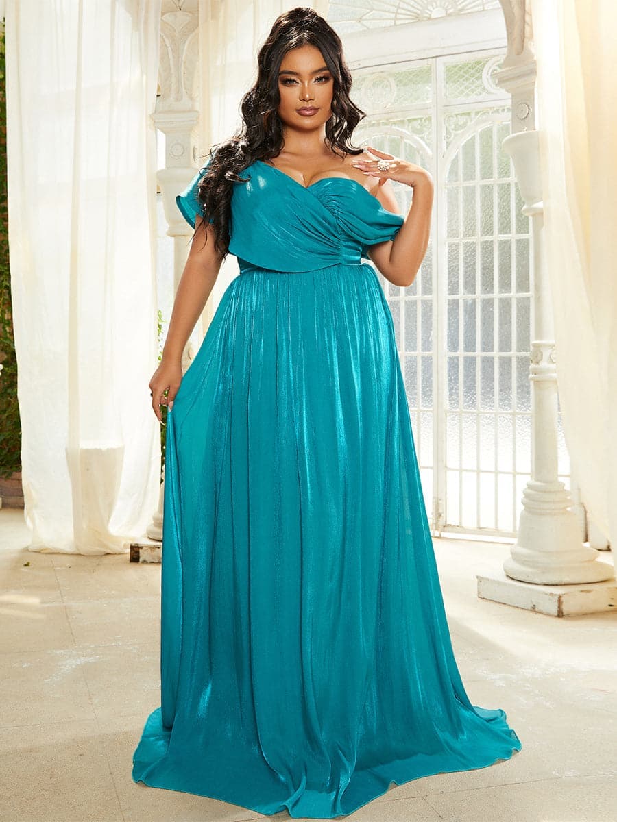 Plus Size One Shoulder A-Line Emerald Blue Bridesmaid Dress PXL079 - MISS ORD