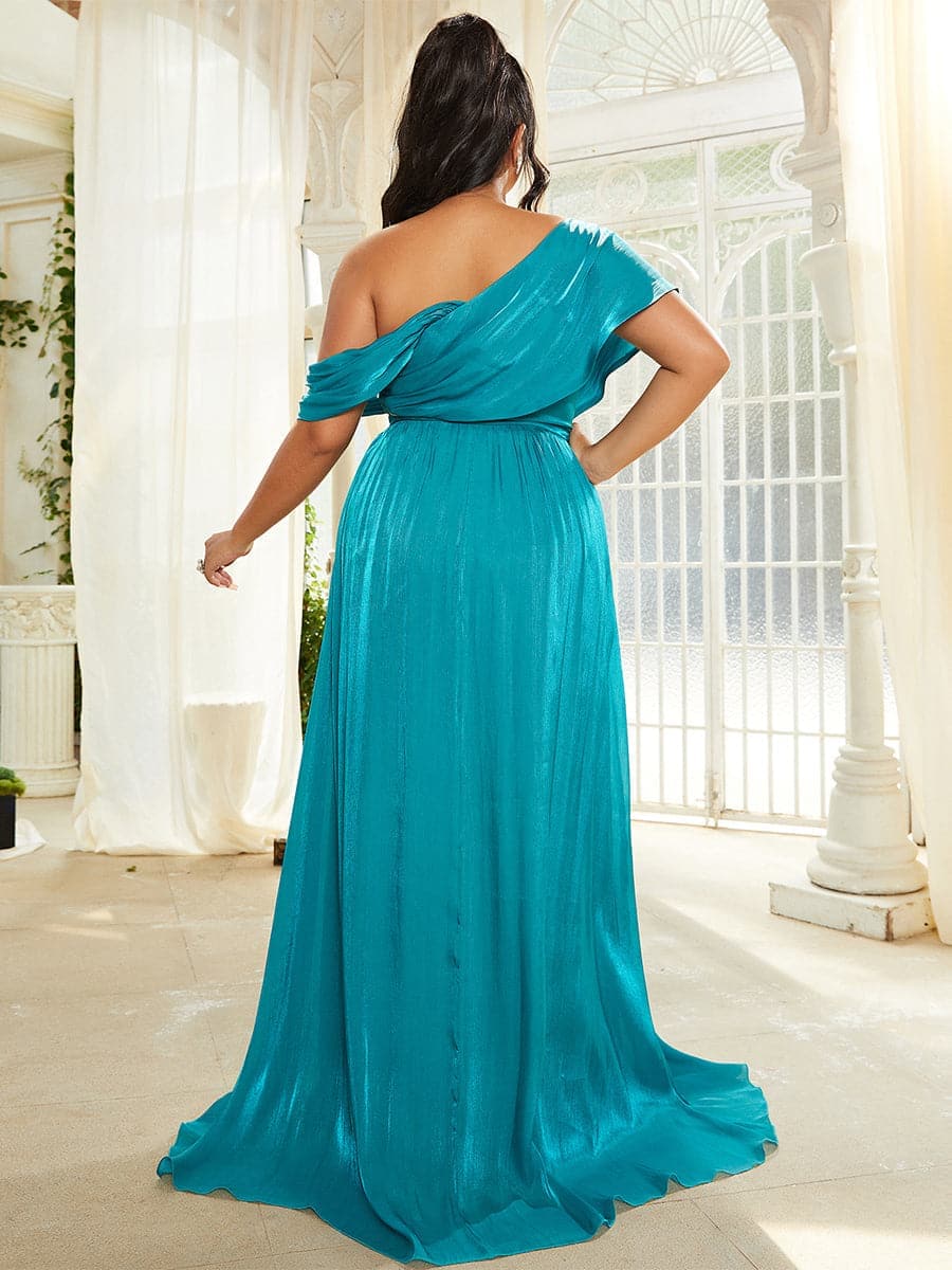 Plus Size One Shoulder A-Line Emerald Blue Bridesmaid Dress PXL079 - MISS ORD