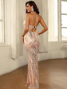 Halter Neck Backless Print Sequin Gold Prom Dress XH2428 MISS ORD