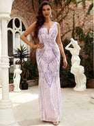 Sleeveless Open Back Light Purple Sequin Evening Dress XH2529 MISS ORD