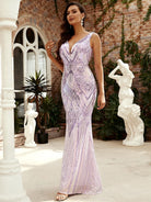 Sleeveless Open Back Light Purple Sequin Evening Dress XH2529 MISS ORD