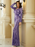 Formal Long Sleeve Sequin Purple Evening Dress XJ1573 MISS ORD